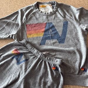 SET Aviator Nation Gray SET OF PANTS AND SWEATSHIRT with Multicolor Logo